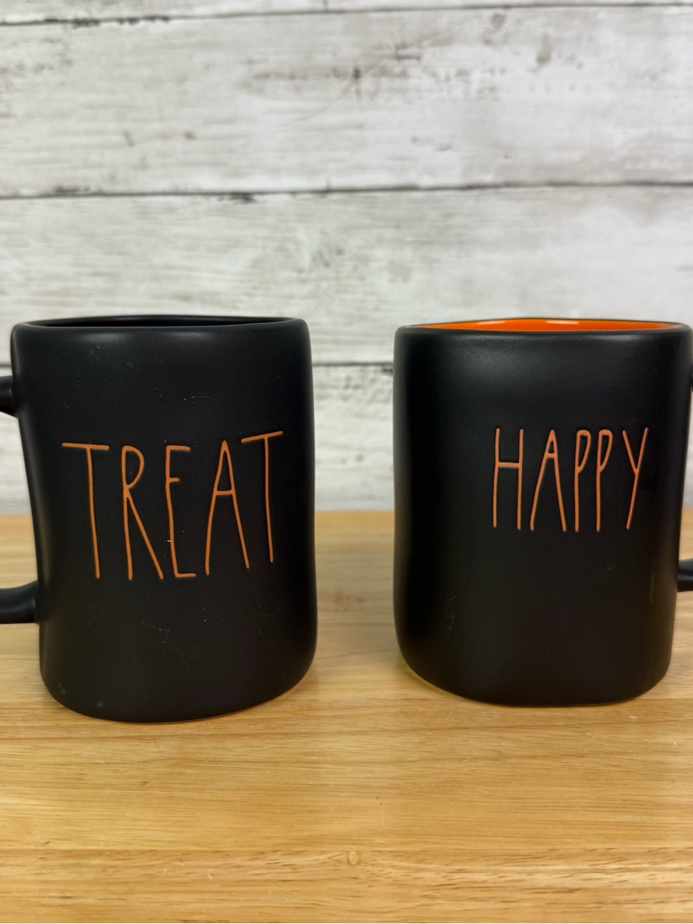 Rae Dunn Halloween Double Sided Mugs Matte Black Orange